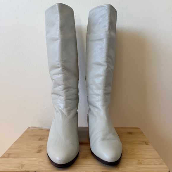 Statement Vintage 70s knee-high boots in creamy white leather with bold multicol - Picture 2 of 12